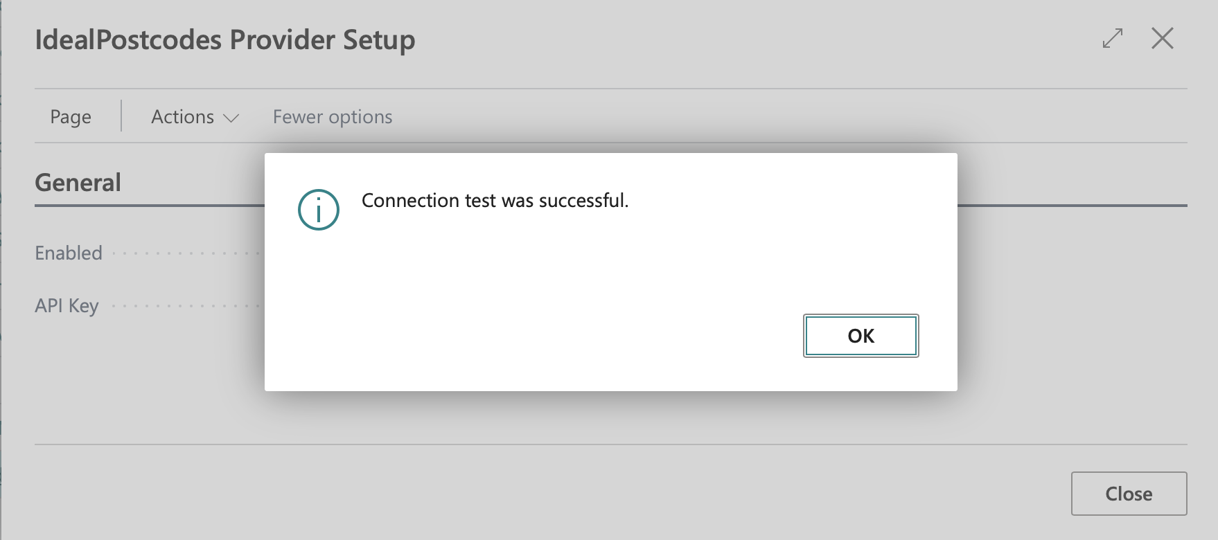 Connection test was successful dialog-screenshot