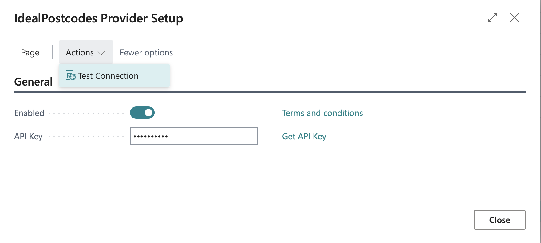 IdealPostcodes Provider Setup Test Connection action-screenshot