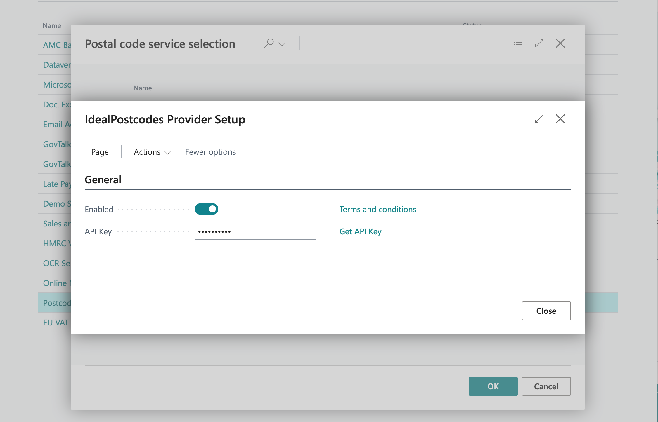 Ideal Postcodes API Key configuration-screenshot