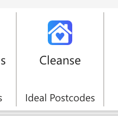 Cleanse button on the Home ribbon under the Ideal Postcodes group