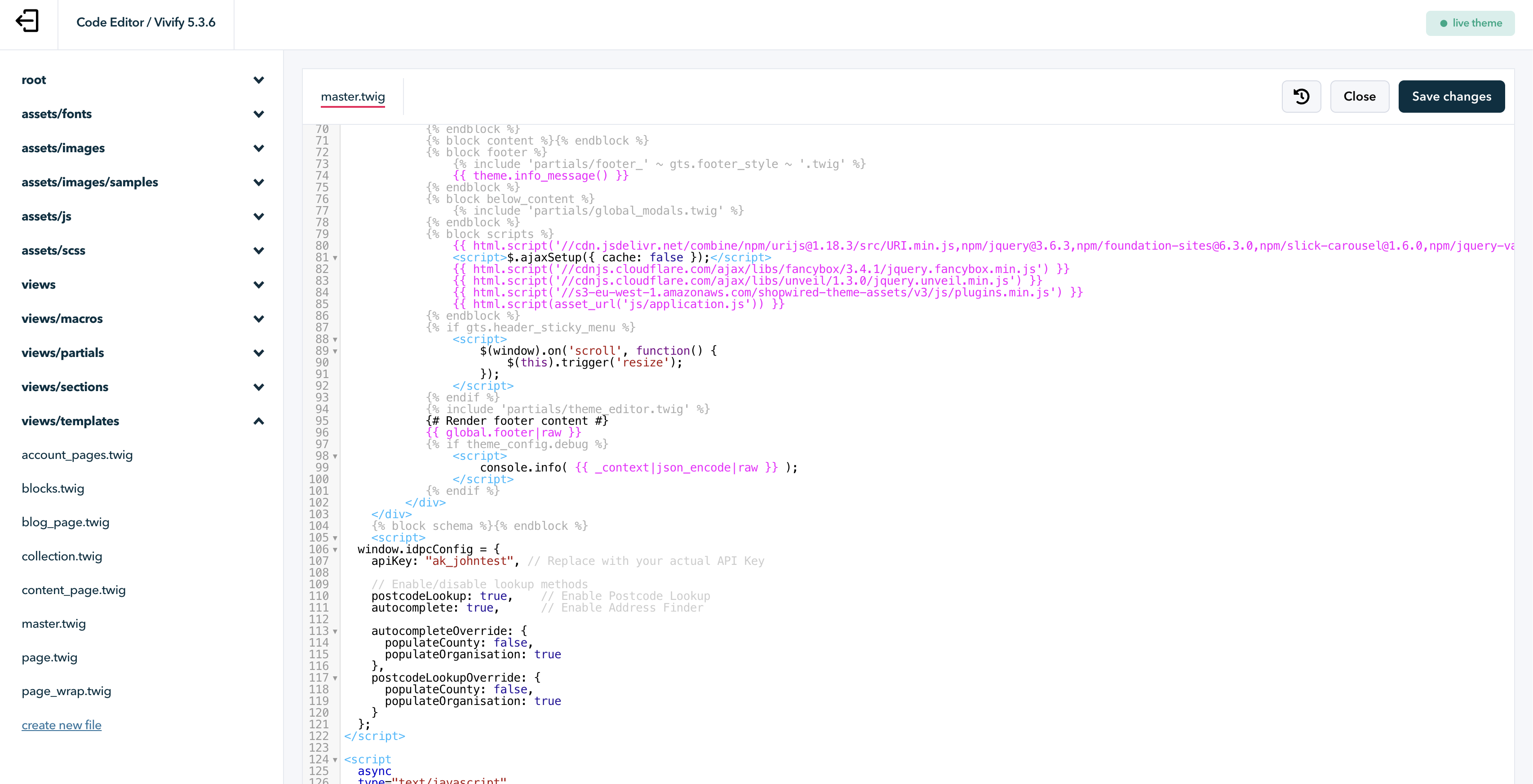 Insert configuration code-screenshot