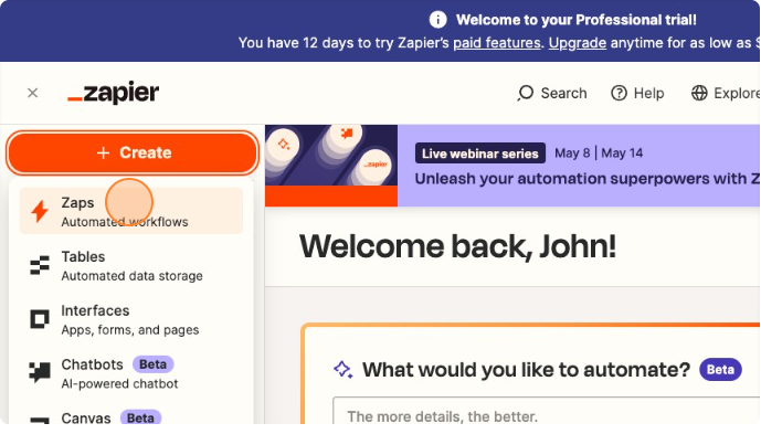 Zapier Automation Create Zap