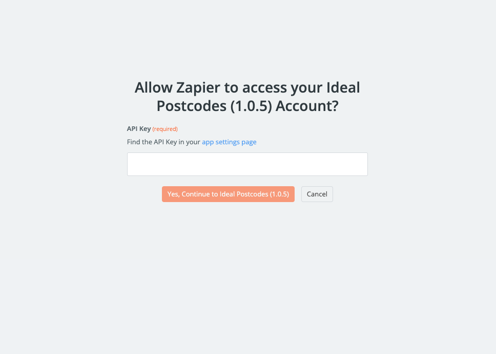 Zapier Automation Ideal Postcodes API Key